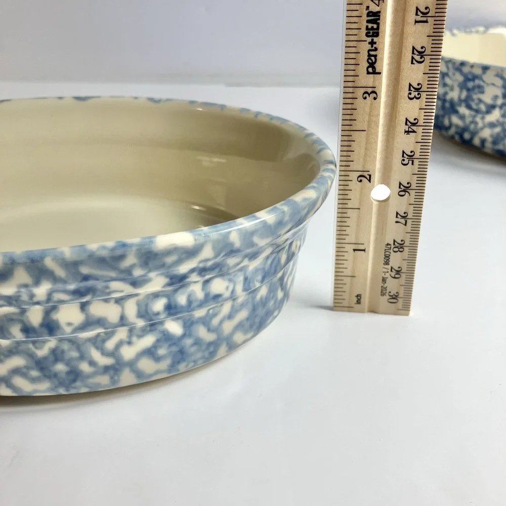Workshops of Gerald Henn Blue Spongeware. Oval Baker set 7 1/2, 9 1/2